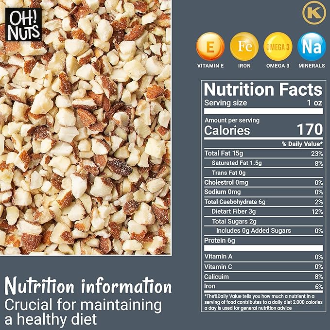 Oh! Nuts Almonds Natural Diced - Raw - 100% Natural - 2 lb - High-Protein Diced Almonds - Packed in
