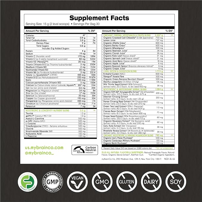 Nootropic Greens - Premium All-in-One Body, Brain & Longevity Optimization Nutrition. Organic