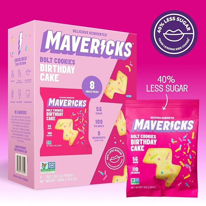 Mavericks Birthday Cake Bolt Cookies - Plant-Based Birthday Cake Confetti Cookies, Egg-Free