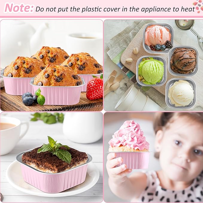 Aoriher 300 Pieces 10 oz Mini Cake Pans with Lids, Aluminum Foil Baking Cups, Square Disposable