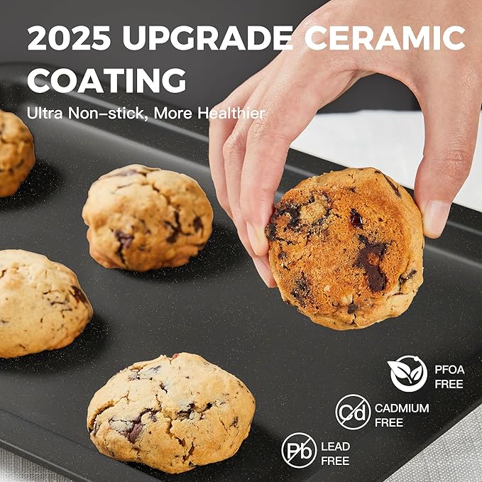 HONGBAKE Ceramic Baking Sheet Pan Set, Cookie Sheet for Oven, Bakeware Sets with Wider Grips, 3