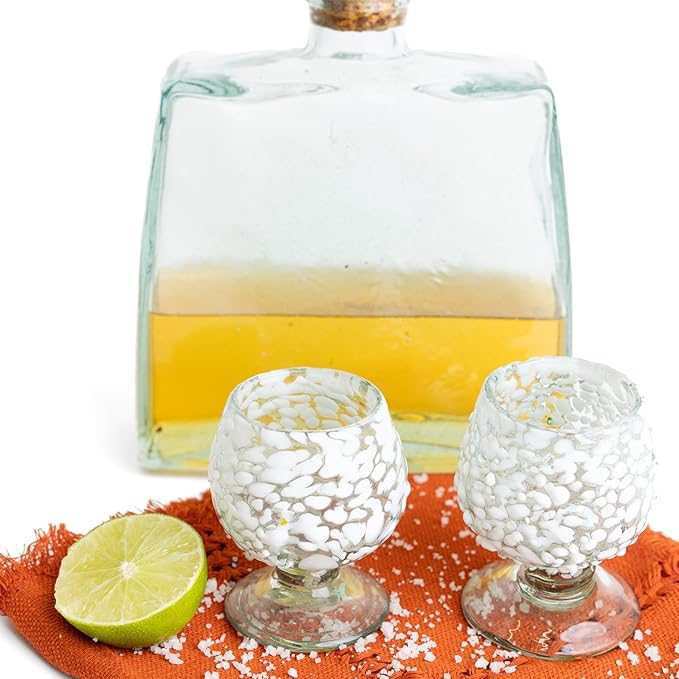 Authentic Mexican Tequila Hand Blown Shot Glasses - Set of 4-2 oz - Mini Glass Snifters - Heavy