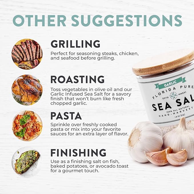 FLORIDA PURE Garlic Sea Salt 80+ Mineral Sea Salt Unrefined Garlic Salt, Non Iodized, Natural Sea