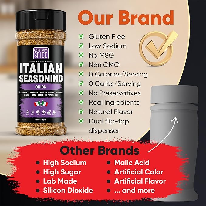 Italian Seasoning Blend Onion Powder Mix - Gluten Free & Low Sodium Pizza Seasoning for Bruschetta