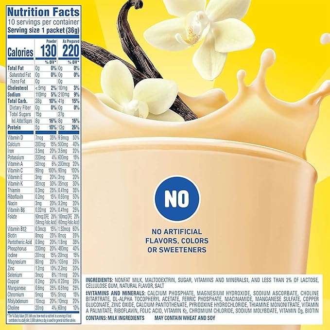 Carnation Breakfast Essentials Powder Drink Mix, Classic French Vanilla, 10 Count Box of 1.26 Ounce