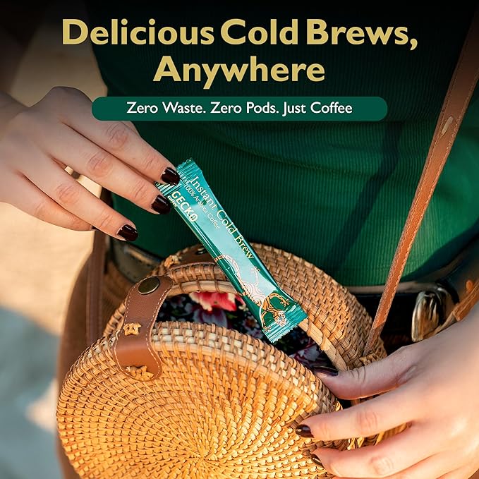 Gecko Coffee Instant Cold Brew, Craft Instant Coffee Sticks, 100% Arabica Medium-Dark Roast, Coffee