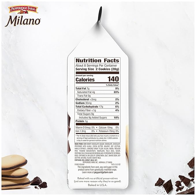 Pepperidge Farm Milano Double Dark Chocolate Cookies, 7.5 OZ Bag (15 Cookies)