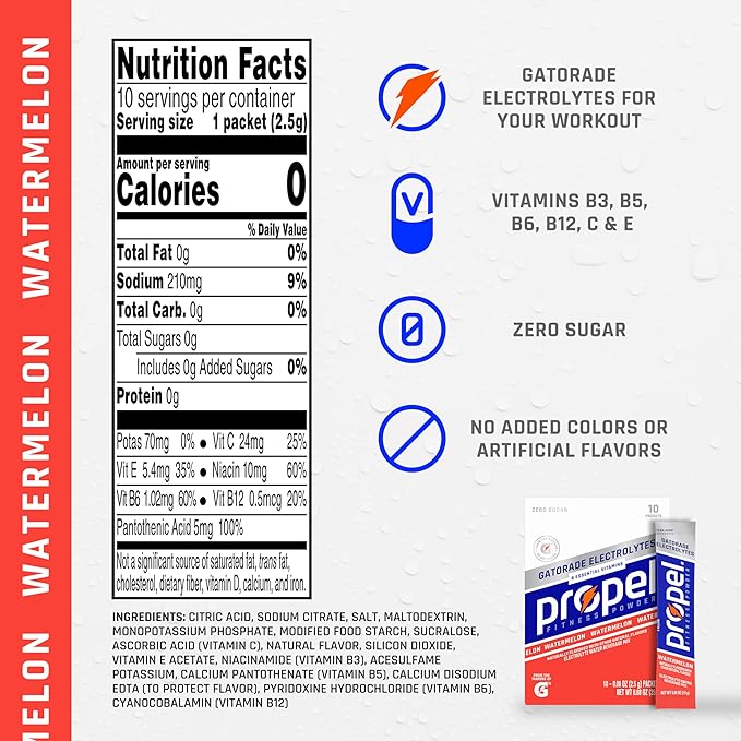 Propel Electrolyte Enhanced Water Drink Mix Powder Packets, Watermelon, Zero Calorie & Zero Sugar
