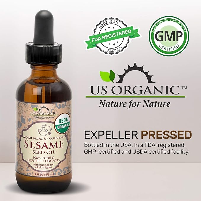 US Organic Sesame Seed Oil, USDA Certified Organic, Untoasted, Unrefined Virgin, 100% Pure &