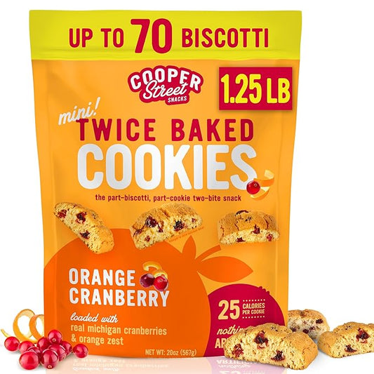 Cooper Street Twice Baked Orange Cranberry Biscotti Cookies - 1.25 Lb - Light and Crispy Coffee
