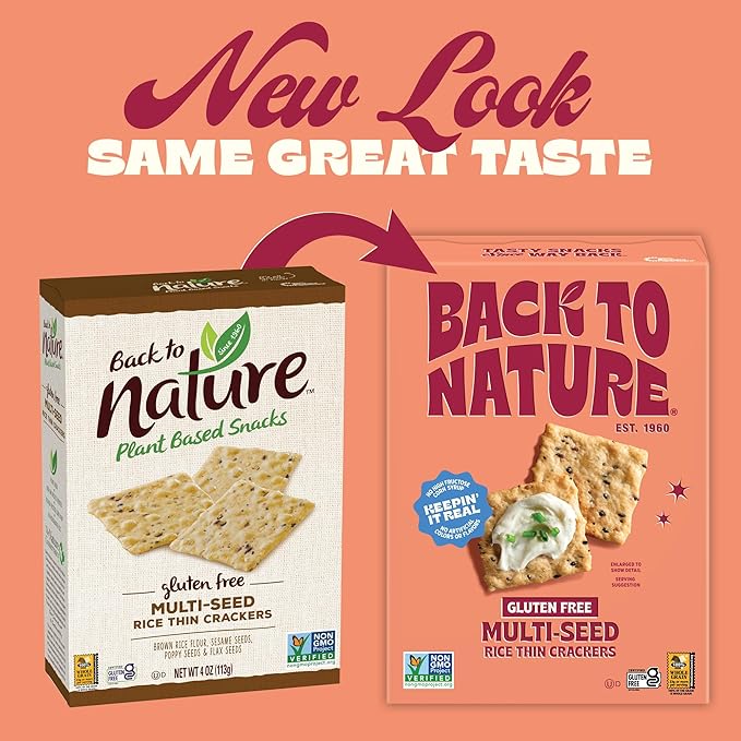 Back to Nature Gluten Free Crackers, Multi-Seed Rice Thins - Non-GMO, Made with Whole Grain Brown