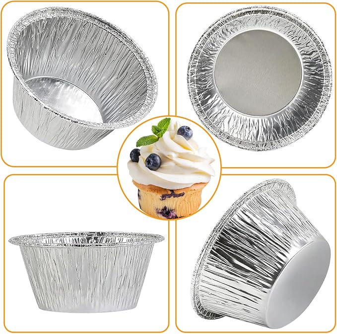 Aluminum Foil Baking Cups 150 Pcs, VIHOYOM 4 Oz Disposable Ramekin Aluminum Cupcake liners, Silver