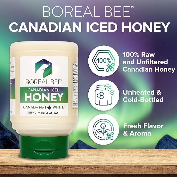 Boreal Bee Canadian Iced Honey – Smooth White Creamed Honey from Prairie Wildflowers Like Clover &