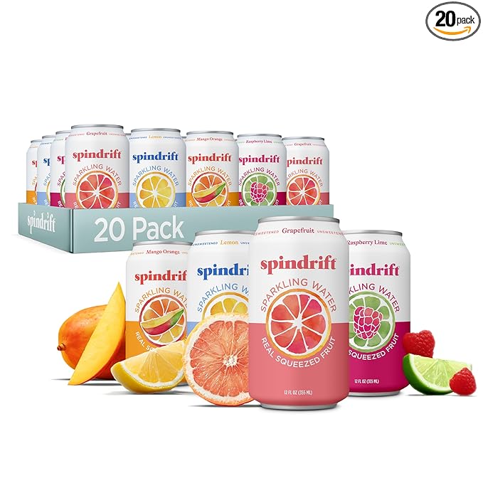 Spindrift Sparkling Water, 4 Flavor Variety Pack, Made with Real Squeezed Fruit, 12 Fl Oz (Pack of