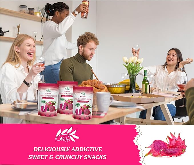 CHAVI Dragon Fruit Chips - Pack of 3 x 2 Oz - Healthy 1 Ingredient Superfood Snack - No Added