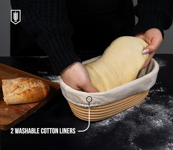 Kook Banneton Bread Proofing Baskets, Artisan Sourdough Bread Making Baskets, 9.8 Inch Handwoven