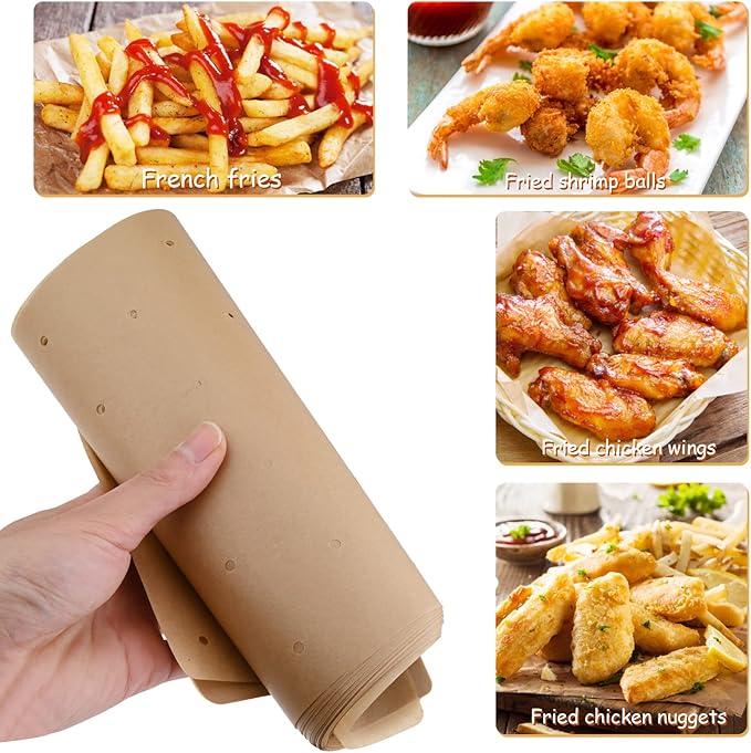 WMKGG Unbleached Air Fryer Parchment Paper, 100 PCS Perforated Disposable Air Fryer Liners for
