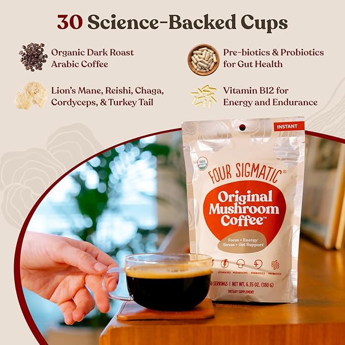 Four Sigmatic Original Mushroom Coffee | High Dose Lion's Mane, Chaga, Turkey Tail, Cordyceps and