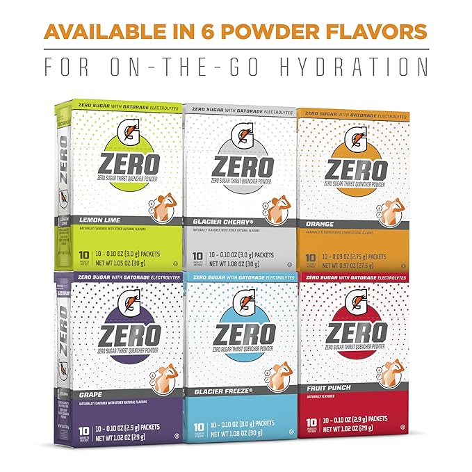 Gatorade G Zero Powder, Glacier Cherry Variety Pack, 0.10oz Individual Packets - 10 Count (Pack of