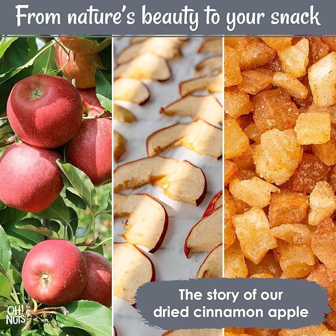 Oh! Nuts Dried Cinnamon Apple - 1 LB - Sweetened Dried Fruit Diced - Dehydrated Fruit Bites