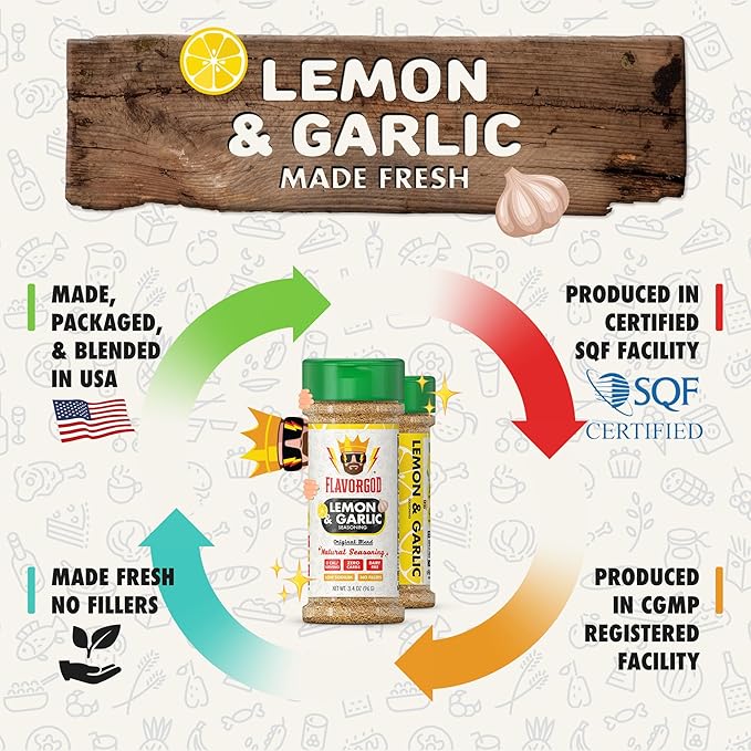 Lemon Garlic Seasoning Mix by Flavor God - Premium All Natural & Healthy Spice Blend for Chicken