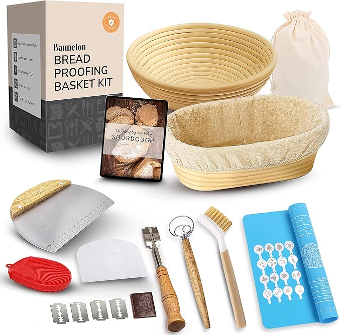 Trailblaze Banneton Bread Proofing Basket Set ??Complete Sourdough Bread Baking Supplies