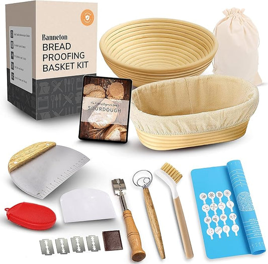 Trailblaze Banneton Bread Proofing Basket Set ??Complete Sourdough Bread Baking Supplies