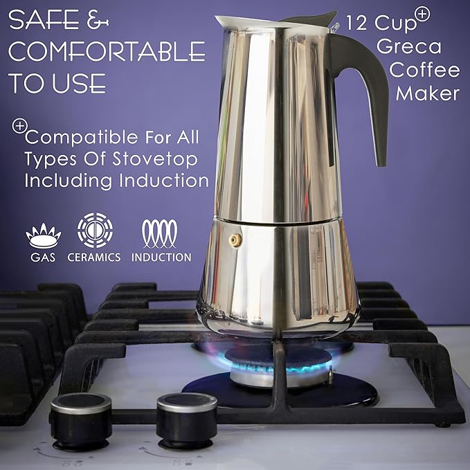 Mixpresso 12 Cup Greca Stovetop Espresso Pot 600ml/20oz, Moka Pot with Coffee Percolator Design