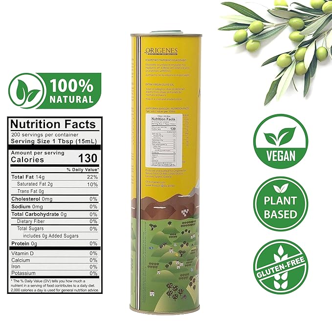 Extra Virgin Olive Oil Tin, Great Taste Cold Pressed, Fruity Flavor, Polyphenol Rich Olive Oil from