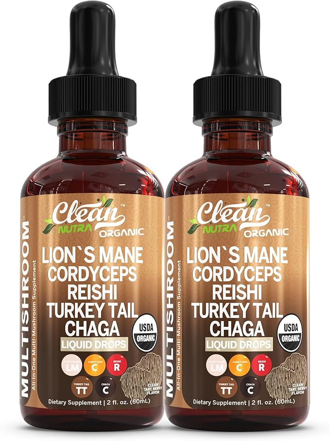 Mushroom Supplement Liquid Drops with Lions Mane Turkey Tail Cordyceps Reishi Chaga Shitake Maitake