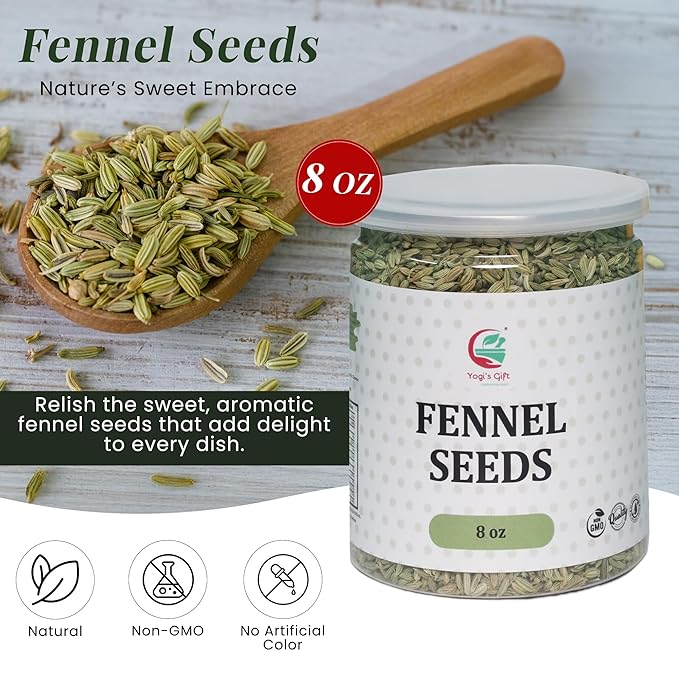 Fennel Seeds 8oz, 100% Pure & Natural Whole Fennel, Premium Quality Spice for Cooking & Tea, Fresh