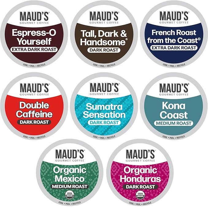 Maud's Bold Dark Roast Coffee Pods Variety Pack, 40 ct, 8 Assorted Dark Roast Flavors in Recyclable