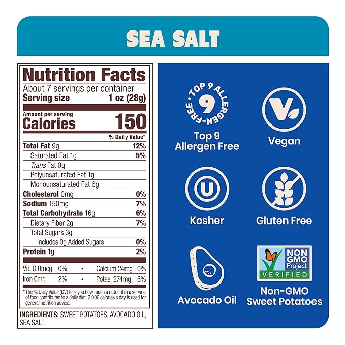 Jackson???Wavy Sweet Potato Kettle Chips - with Sea Salt made with Premium Avocado Oil (7oz, Pack
