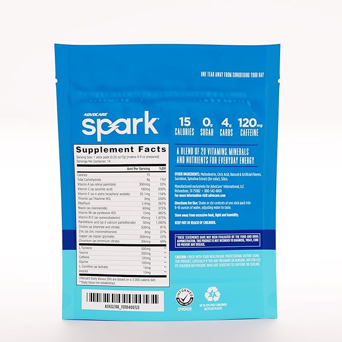 AdvoCare Spark Vitamin & Amino Acid Supplement - Focus & Energy Drink Powder Mix with Vitamin A