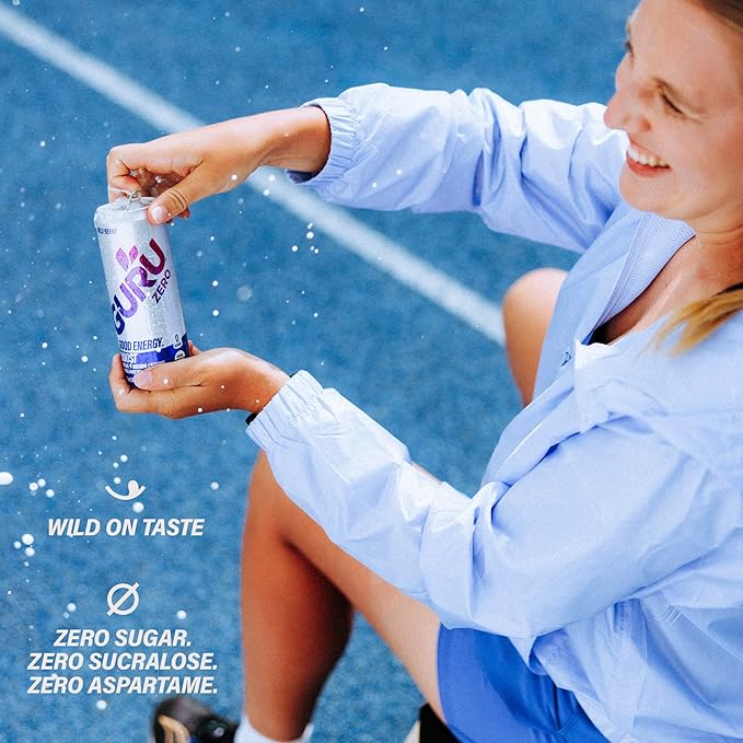 GURU ZERO SUGAR Wild Berry Organic Energy Drink with Plant Based Natural Caffeine from Green Tea