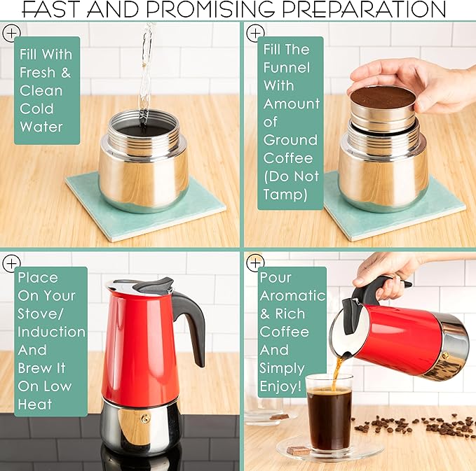 Mixpresso Red 9 Cup Greca Stovetop Espresso Pot 450ml/15oz, Moka Pot with Coffee Percolator Design