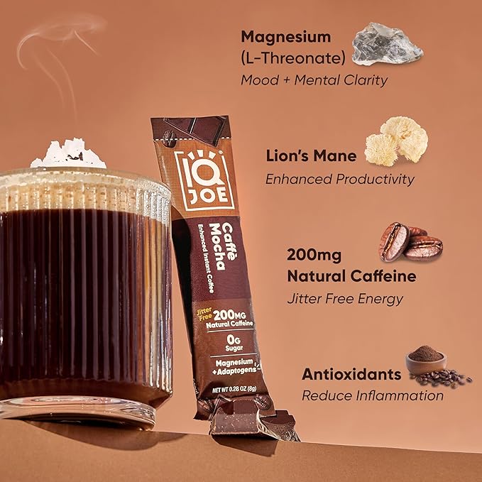 IQJOE Mushroom Instant Coffee - 4-in-1 Formula for Focus, Clarity, Mood, and Energy - Lion’s Mane