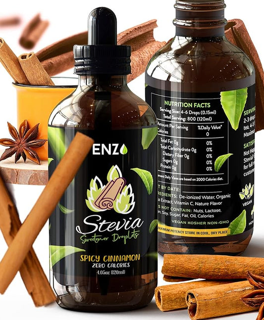 Enzo Liquid Stevia Drops Our Zero Calories Sweetener (4oz - 800 Servings/Bottle) - Cinnamon - All