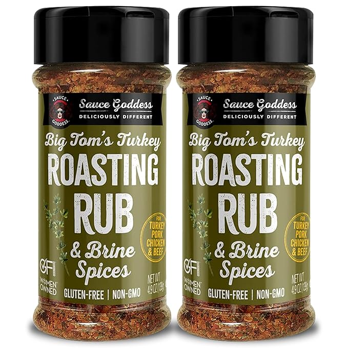 Sauce Goddess Big Tom's Turkey Roasting Rub and Brine Spices Shaker (2-Pack) - Gluten-Free