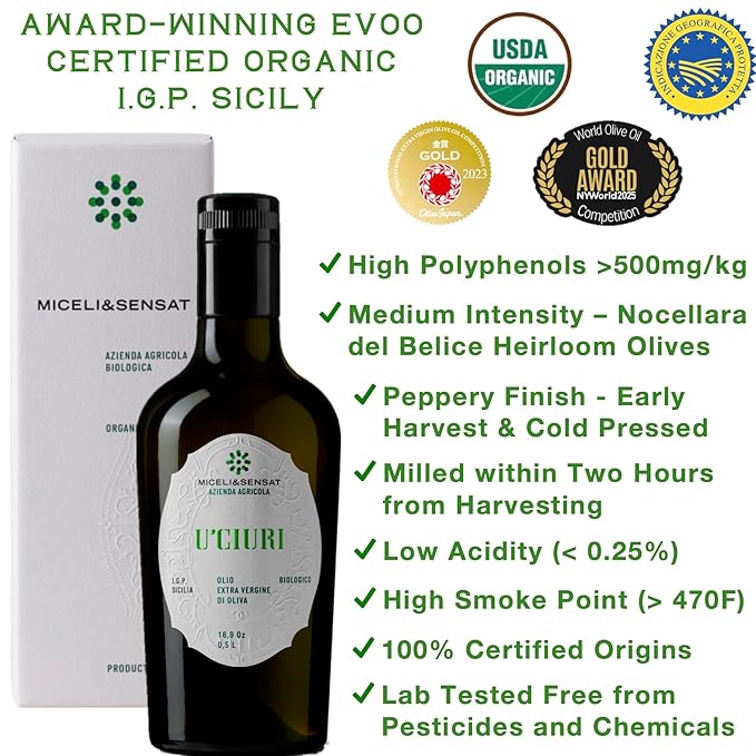 Fruity Medium Organic 500+ mg/kg Polyphenols Rich Italian Extra Virgin Olive Oil from Italy, 2025