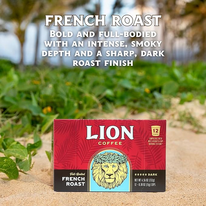 Lion Coffee French Roast Coffee Pods - Single-Serve Pods - Bold Dark Roast - Arabica Coffee