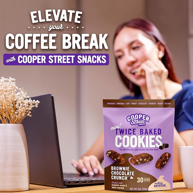 COOPER STREET Twice Baked Brownie Chocolate Biscotti Cookies - Crispy Mini Biscotti Cookies Ideal