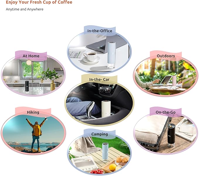 Portable Electric Coffee Grinder, Rechargeable Handheld Grinder with Stainless Steel Conical Burr