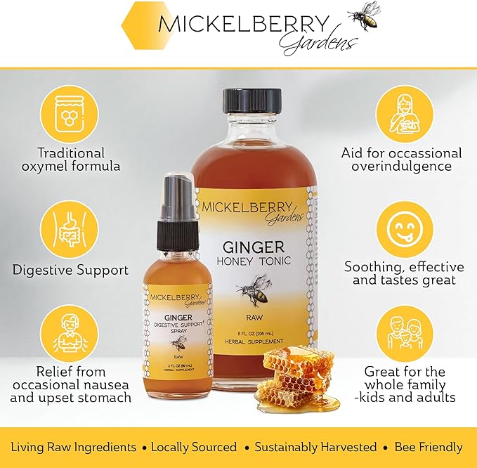 Mickelberry Gardens Immune Support Ginger Honey Tonic – Organic Ginger Shots & Syrup for Immunity