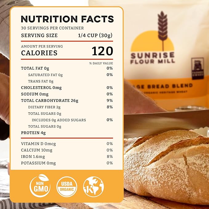 Sunrise Flour Mill Heritage Organic Bread Flour Blend - 2.0 lbs | Organic Unbleached Bread Flour