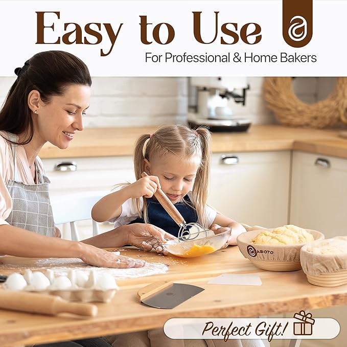 Sourdough Bread Making Kit - 9??Round & 10??Oval Banneton Proofing Baskets, Danish Dough Whisk