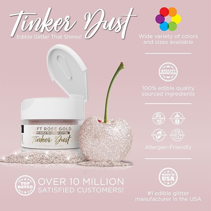 Bakell - Soft Rose Gold Tinker Dust (5g, 1x Jar) Edible Glitter for Food, Desserts, and Beverages!