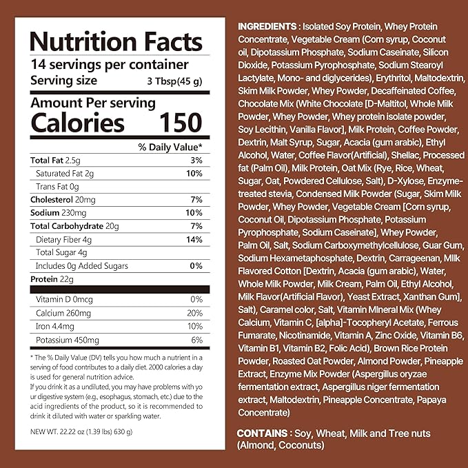 Dolce Latte Protein Shake, 20g Protein, Low Sugar, Keto-Friendly Meal Replacement Shake, 22.22oz