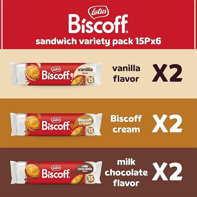 Lotus Biscoff Sandwich Cookies, Variety Pack, Biscoff Cream/Vanilla Cream/Milk Chocolate Cream, 15