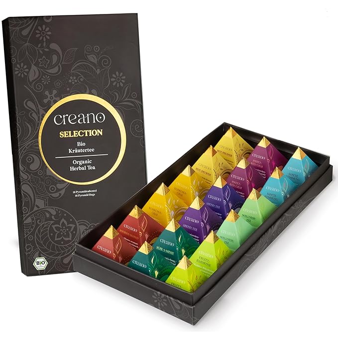 Creano Organic Herbal Tea Gift Set "Organic Herbal Tea" – 18 Pyramid Tea Bags in 9 Different